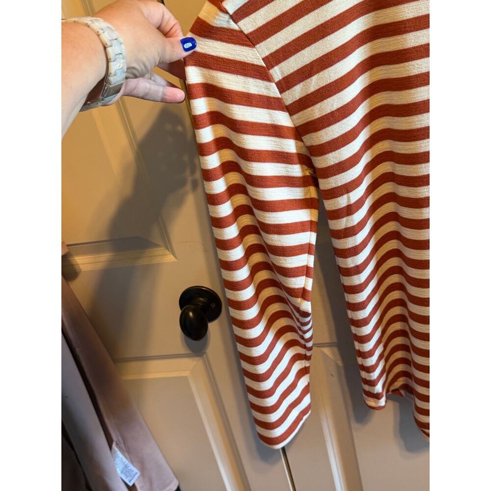 Time and Tru Women's Long Sleeve Boat Neck Top Shirt Stripes Orange XL (16-18) - Picture 2 of 11